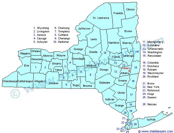 New York County Outline Map.